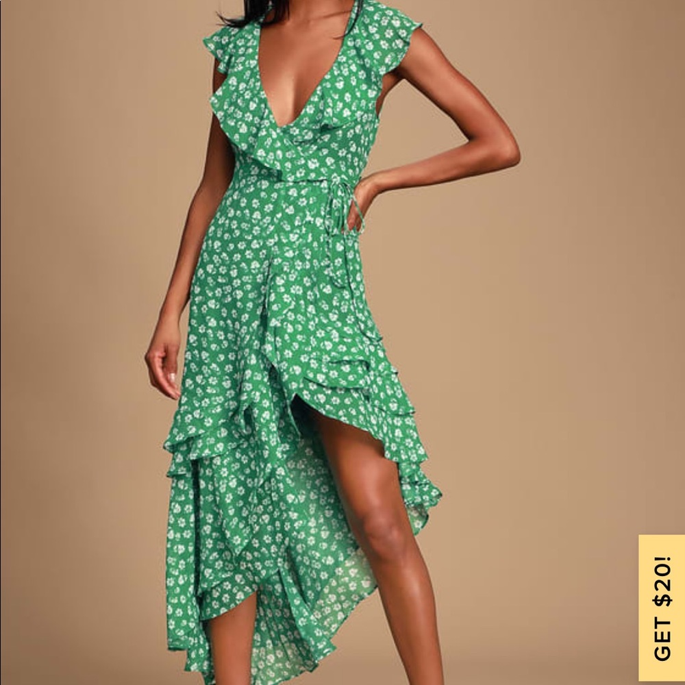 CORNELIA FLORAL PRINT RUFFLED WRAP MIDI DRESS